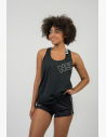 In this tank top, you will enjoy freedom of movement. The back area around the shoulder blades is cut out and the bottom is shaped like a "U," which also covers your rear.