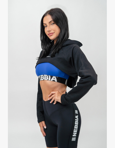 NEBBIA • Felpa corta con maniche lunghe e cappuccio GYM TIME nera • Nebshop.cz