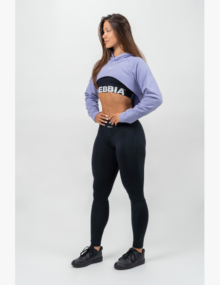 NEBBIA • Crop mikina s dlhým rukávom a kapucňou GYM TIME fialová • Nebshop.sk