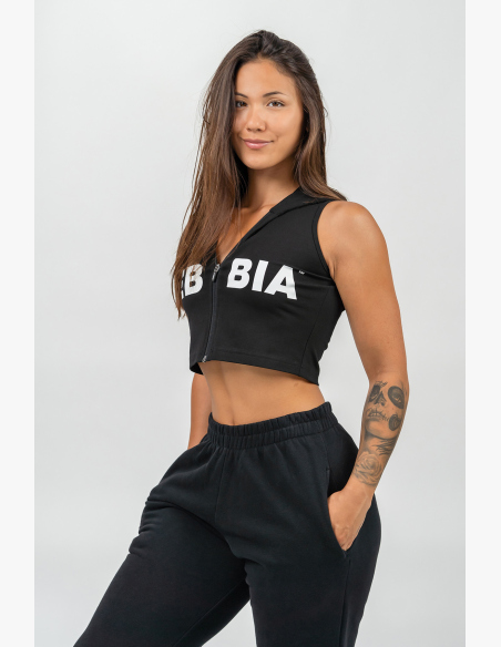 NEBBIA • Crop hoodie without sleeves MUSCLE MOMMY black • Nebshop.cz