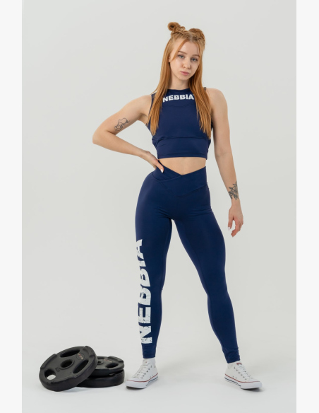 NEBBIA • NEBBIA Fitness leggings with high waistband GLUTE CHECK blue • Nebshop.cz