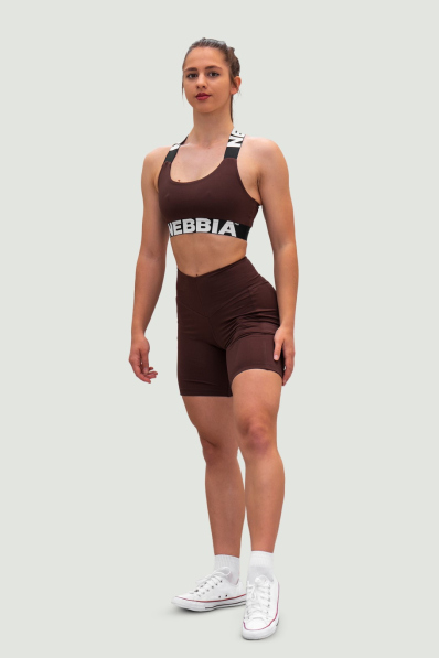 NEBBIA • NEBBIA Legíny šortky s vysokým pásom 9″ FIT&SMART hnedé • Nebshop.sk