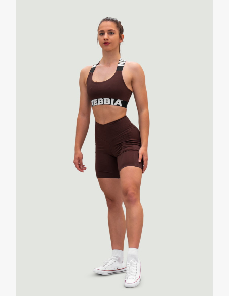 NEBBIA • NEBBIA Legíny šortky s vysokým pásom 9″ FIT&SMART hnedé • Nebshop.sk