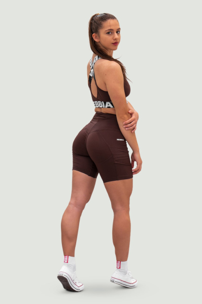 NEBBIA • NEBBIA Legíny šortky s vysokým pásom 9″ FIT&SMART hnedé • Nebshop.sk 2