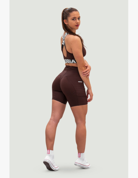 NEBBIA • NEBBIA Legíny šortky s vysokým pásom 9″ FIT&SMART hnedé • Nebshop.sk