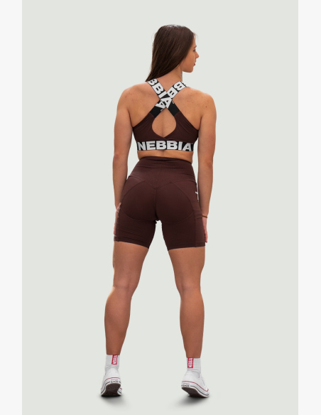 NEBBIA • NEBBIA Legíny šortky s vysokým pásom 9″ FIT&SMART hnedé • Nebshop.sk