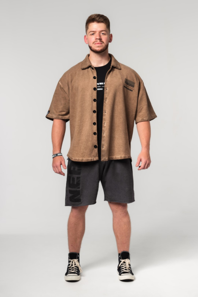 NEBBIA • NEBBIA Washed-off oversized shirt 90s THROWBACK light brown • Nebshop.cz