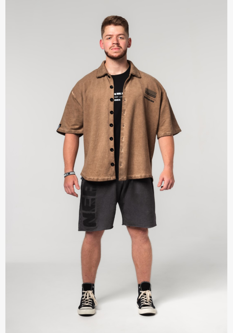 NEBBIA • NEBBIA Washed-off oversized shirt 90s THROWBACK light brown • Nebshop.cz NEBBIA • NEBBIA Washed-off oversized shirt 90s THROWBACK light brown • Nebshop.cz