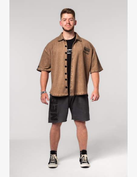 NEBBIA • NEBBIA Washed-off oversized shirt 90s THROWBACK light brown • Nebshop.cz