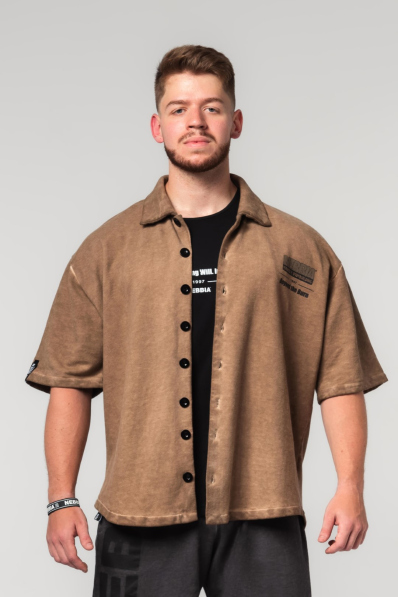 NEBBIA • NEBBIA Washed-off oversized košile 90s THROWBACK světle hnědá • Nebshop.cz 2