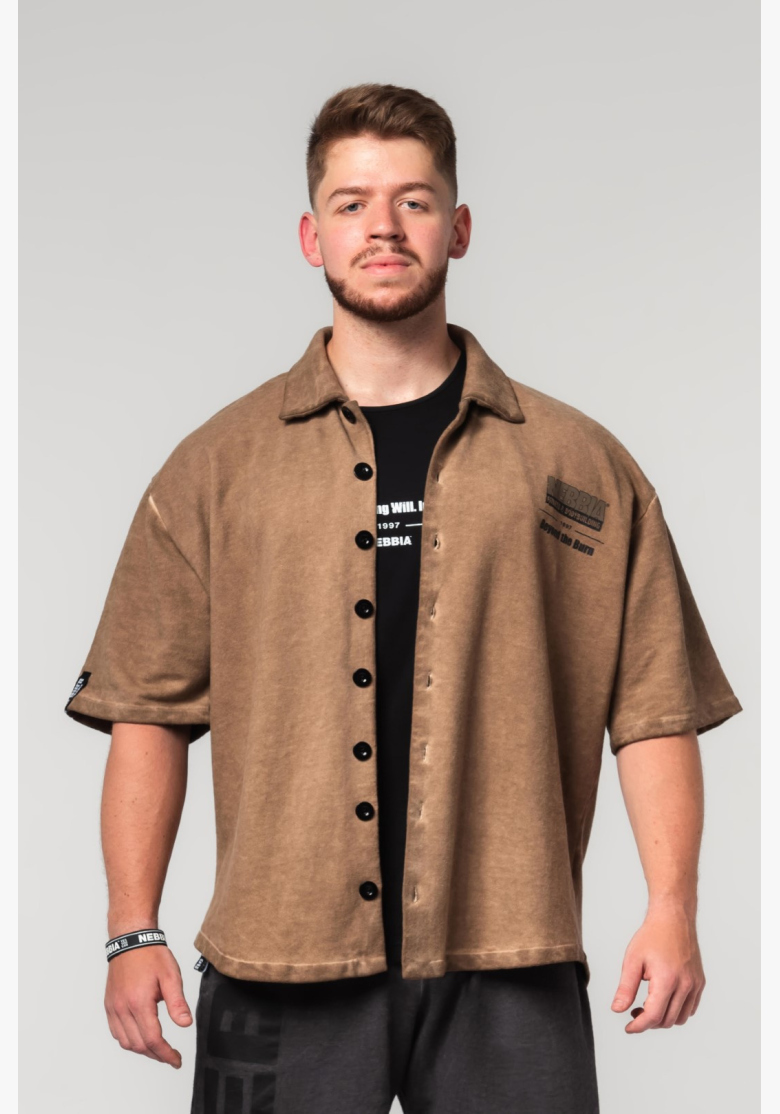NEBBIA • NEBBIA Washed-off oversized shirt 90s THROWBACK light brown • Nebshop.cz NEBBIA • NEBBIA Washed-off oversized shirt 90s THROWBACK light brown • Nebshop.cz
