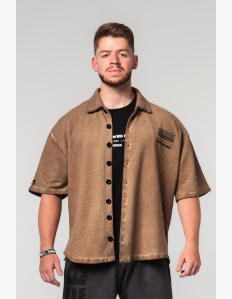 NEBBIA • NEBBIA Washed-off oversized shirt 90s THROWBACK light brown • Nebshop.cz