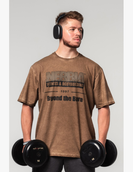 NEBBIA • NEBBIA Washed-off oversized t-shirt HERITAGE brown • Nebshop.cz