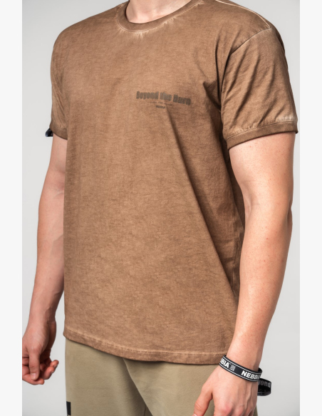 NEBBIA • NEBBIA Oprané bavlnené tričko MAX OUT hnedé • Nebshop.sk