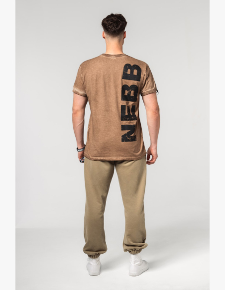 NEBBIA • NEBBIA Oprané bavlnené tričko MAX OUT hnedé • Nebshop.sk