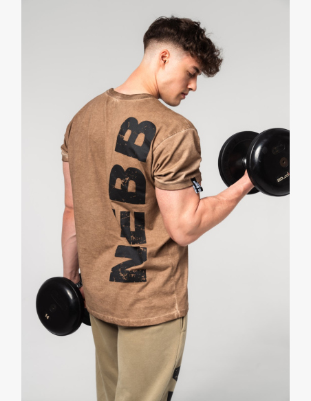 NEBBIA • NEBBIA Oprané bavlnené tričko MAX OUT hnedé • Nebshop.sk
