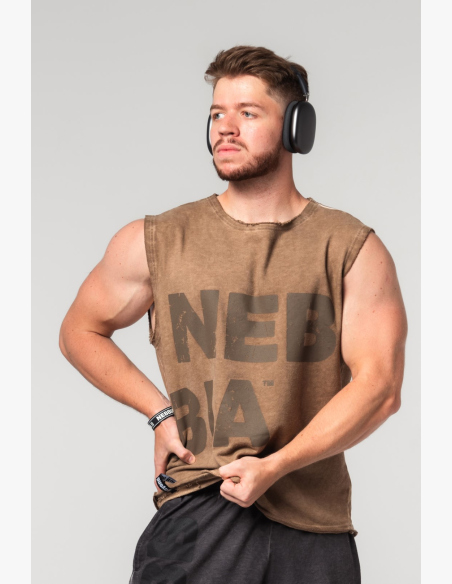 NEBBIA • NEBBIA Washed-off mikina bez rukávov BEASTIN' hnedá • Nebshop.sk