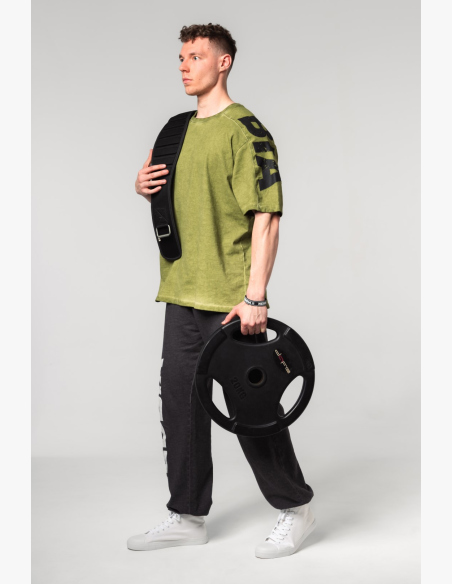 NEBBIA • NEBBIA Washed-off oversized tričko LIFTING CLUB zelené • Nebshop.sk