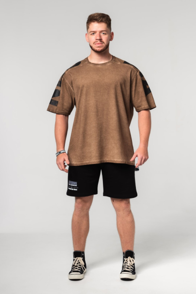 NEBBIA • NEBBIA Omyté oversized tričko LIFTING CLUB hnedé • Nebshop.sk