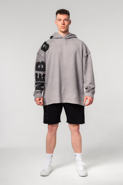 NEBBIA • NEBBIA Úplne vyblednutá oversized mikina s kapucňou NO BS šedá • Nebshop.sk