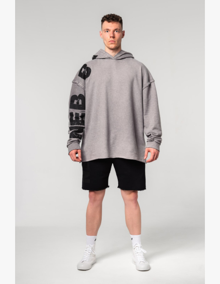 NEBBIA • NEBBIA Úplne vyblednutá oversized mikina s kapucňou NO BS šedá • Nebshop.sk