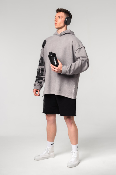 NEBBIA • NEBBIA Úplne vyblednutá oversized mikina s kapucňou NO BS šedá • Nebshop.sk 2