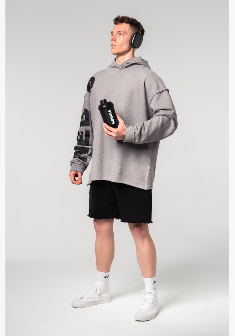 NEBBIA • NEBBIA Washed-off oversized hoodie with hood NO BS gray • Nebshop.cz NEBBIA • NEBBIA Washed-off oversized hoodie with hood NO BS gray • Nebshop.cz
