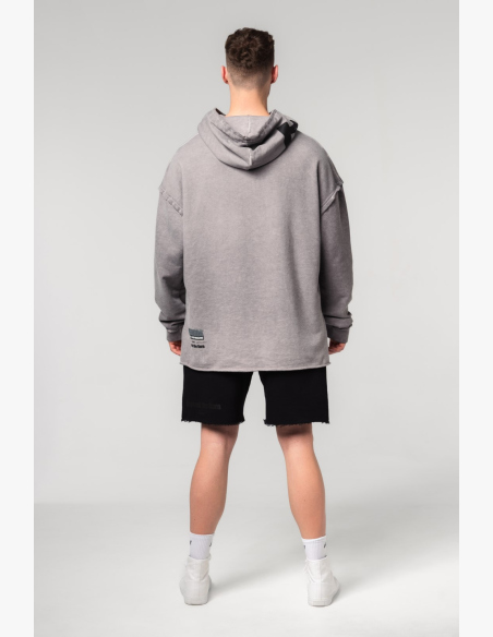 NEBBIA • NEBBIA Washed-off oversized hoodie with hood NO BS gray • Nebshop.cz