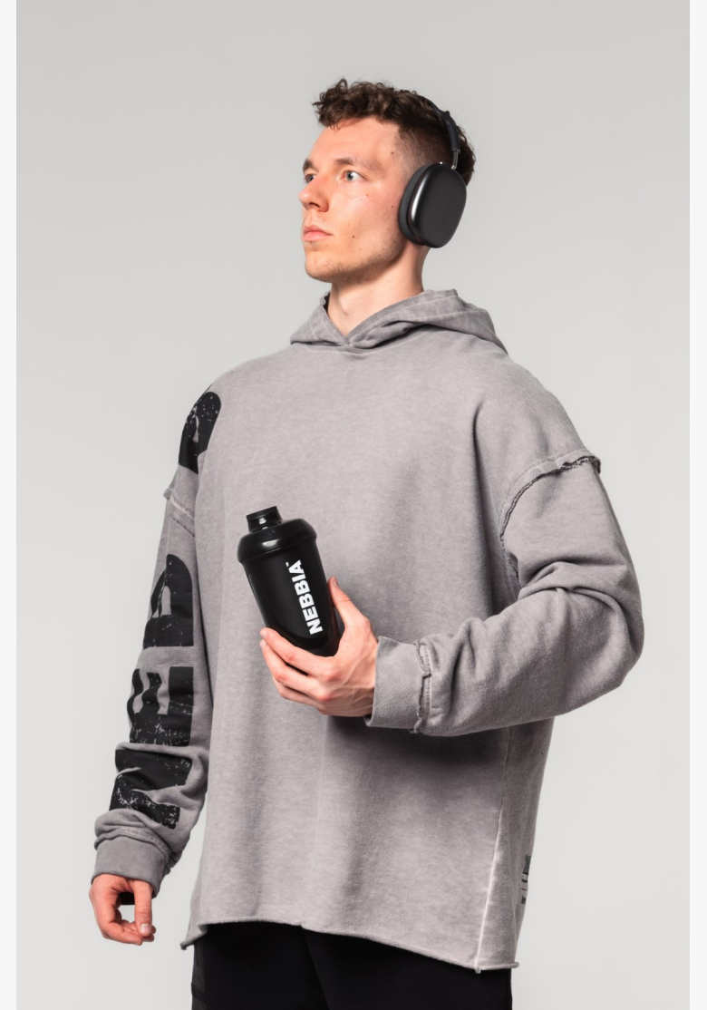 NEBBIA • NEBBIA Washed-off oversized hoodie with hood NO BS gray • Nebshop.cz NEBBIA • NEBBIA Washed-off oversized hoodie with hood NO BS gray • Nebshop.cz
