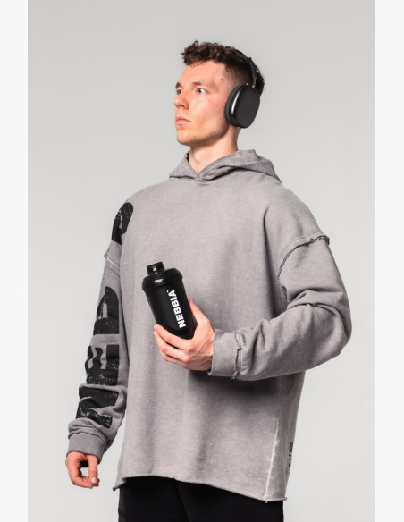 NEBBIA • NEBBIA Úplne vyblednutá oversized mikina s kapucňou NO BS šedá • Nebshop.sk