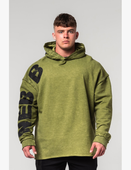 NEBBIA • NEBBIA Washed-off oversized hoodie with hood NO BS green • Nebshop.cz