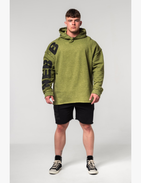 NEBBIA • NEBBIA Washed-off oversized hoodie with hood NO BS green • Nebshop.cz