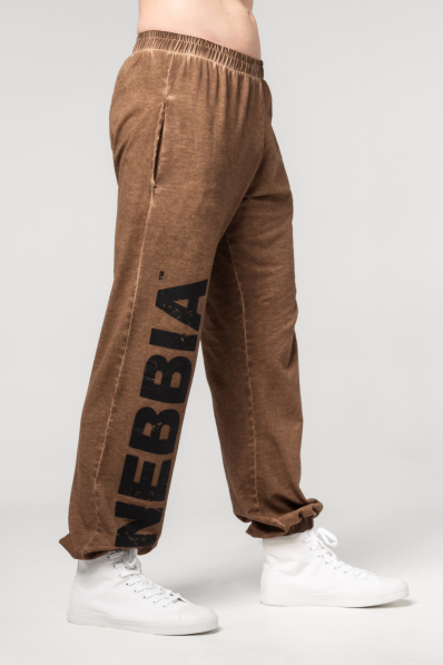 NEBBIA • NEBBIA Washed-off volné baggy tepláky s kapsami GYM BRO hnědé • Nebshop.cz 2