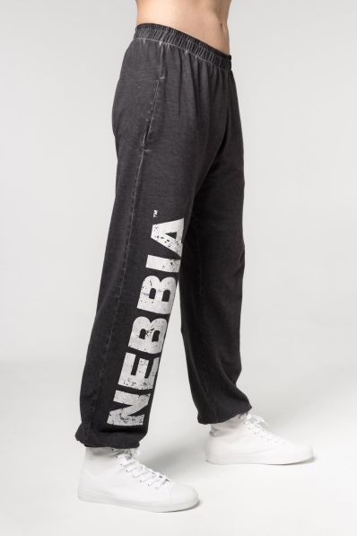 NEBBIA • NEBBIA Washed-off volné baggy tepláky s kapsami GYM BRO černé • Nebshop.cz