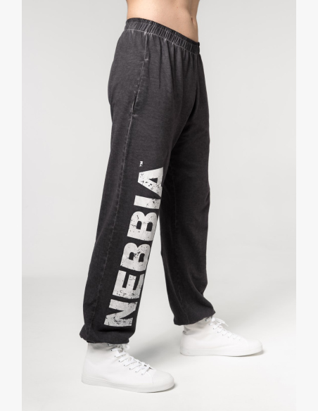 NEBBIA • NEBBIA Washed-off voľné baggy tepláky s vreckami GYM BRO čierne • Nebshop.sk