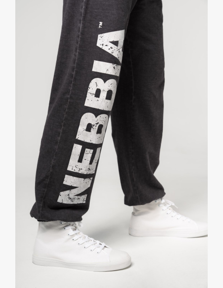 NEBBIA • NEBBIA Washed-off loose baggy sweatpants with pockets GYM BRO black • Nebshop.cz