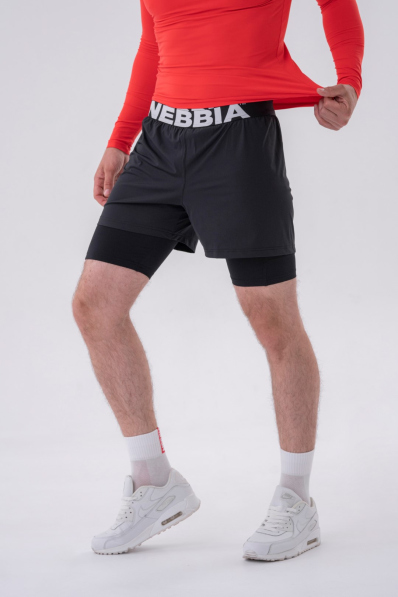 NEBBIA • NEBBIA Pantaloni corti a due strati con tasche per cellulare neri • Nebshop.cz