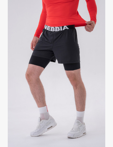NEBBIA • NEBBIA Pantaloni corti a due strati con tasche per cellulare neri • Nebshop.cz