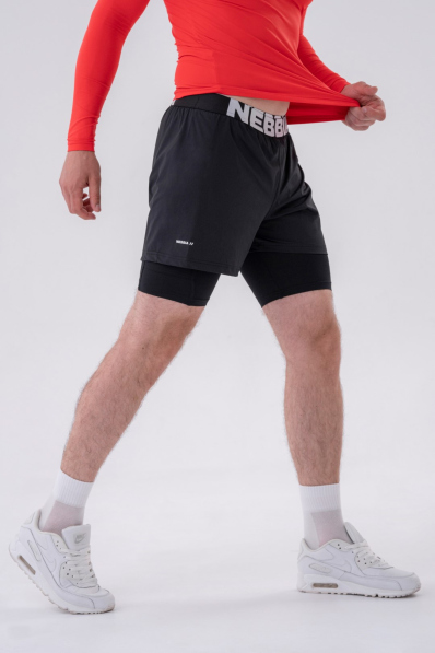 NEBBIA • NEBBIA Pantaloni corti a due strati con tasche per cellulare neri • Nebshop.cz 2