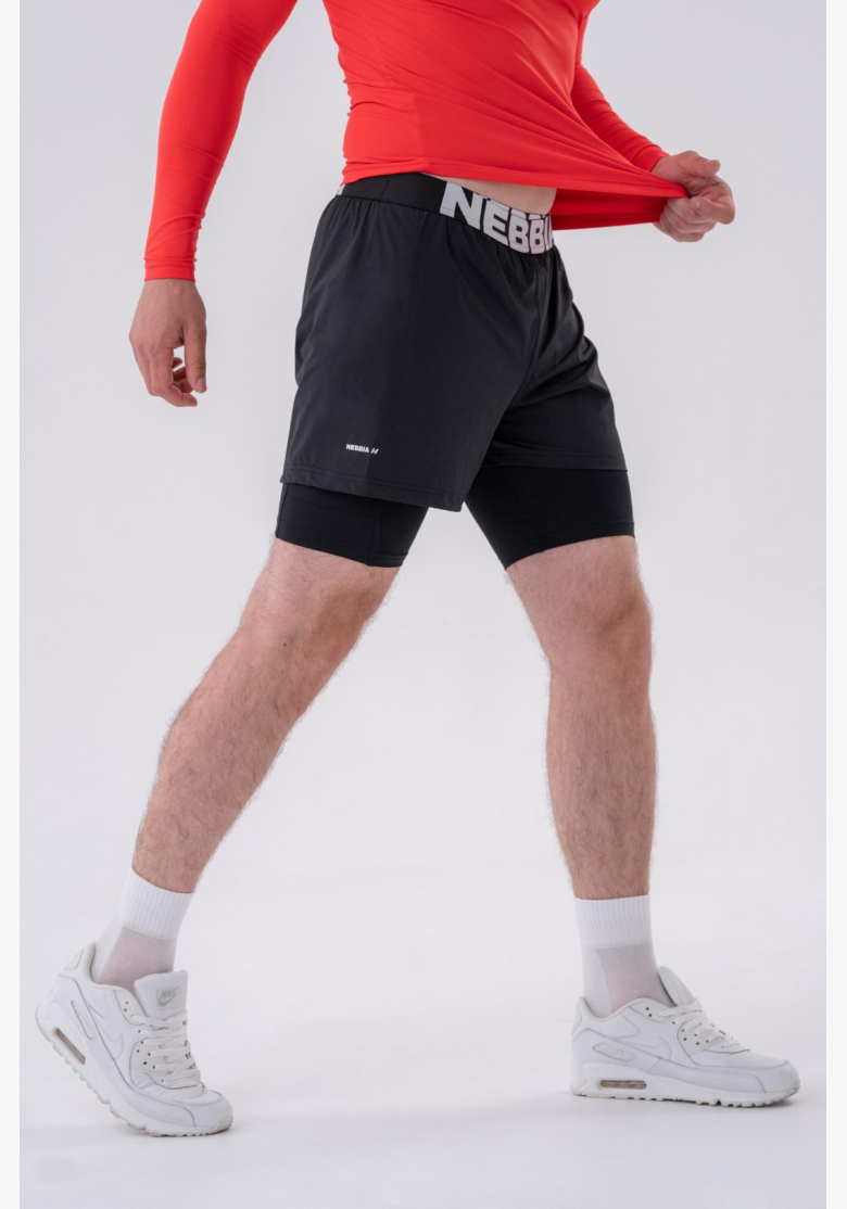 NEBBIA • NEBBIA Double-layer shorts with pockets for mobile black • Nebshop.cz NEBBIA • NEBBIA Double-layer shorts with pockets for mobile black • Nebshop.cz