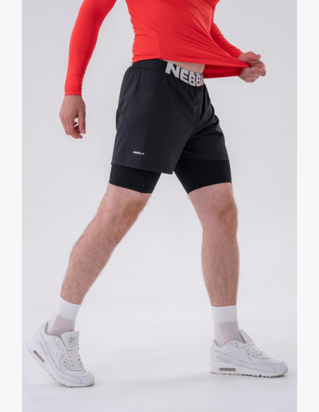 NEBBIA • NEBBIA Pantaloni corti a due strati con tasche per cellulare neri • Nebshop.cz