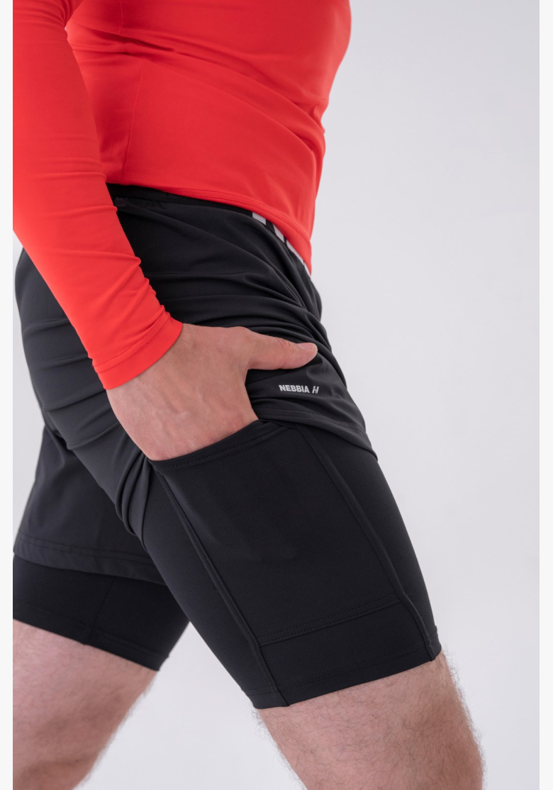NEBBIA • NEBBIA Pantaloni corti a due strati con tasche per cellulare neri • Nebshop.cz NEBBIA • NEBBIA Pantaloni corti a due strati con tasche per cellulare neri • Nebshop.cz