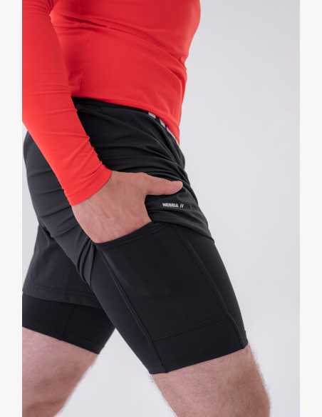 NEBBIA • NEBBIA Pantaloni corti a due strati con tasche per cellulare neri • Nebshop.cz