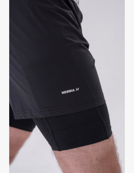 NEBBIA • NEBBIA Pantaloni corti a due strati con tasche per cellulare neri • Nebshop.cz