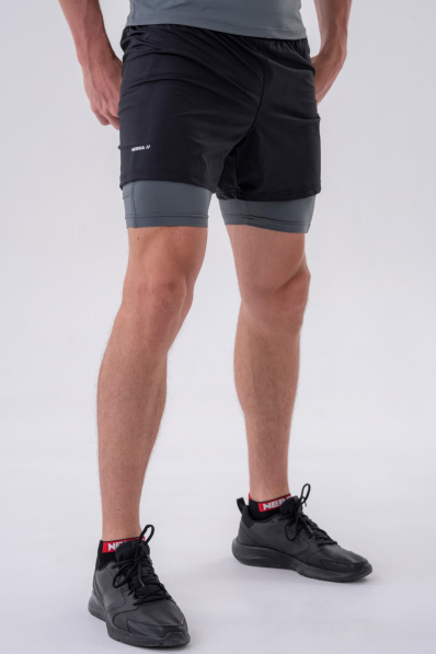 NEBBIA • NEBBIA Pantaloni corti a doppio strato con tasche per cellulare grigi • Nebshop.cz