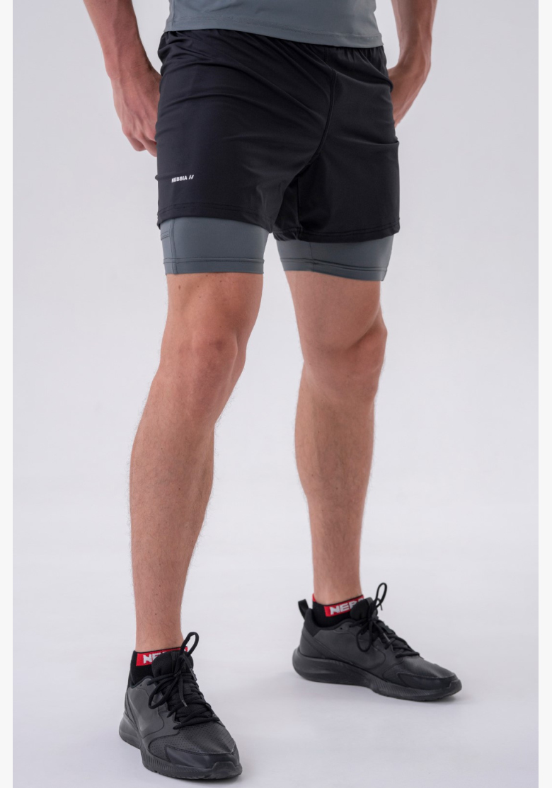 NEBBIA • NEBBIA Pantaloni corti a doppio strato con tasche per cellulare grigi • Nebshop.cz NEBBIA • NEBBIA Pantaloni corti a doppio strato con tasche per cellulare grigi • Nebshop.cz