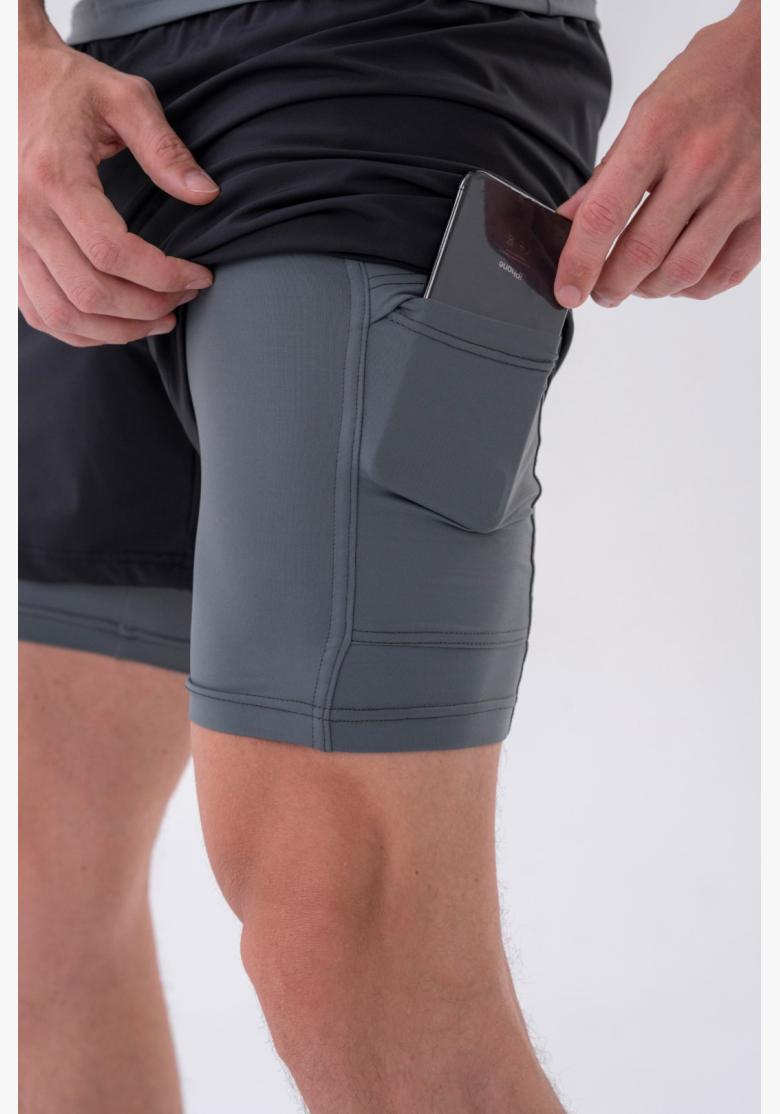 NEBBIA • NEBBIA Pantaloni corti a doppio strato con tasche per cellulare grigi • Nebshop.cz NEBBIA • NEBBIA Pantaloni corti a doppio strato con tasche per cellulare grigi • Nebshop.cz