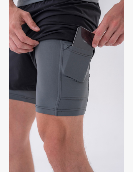 NEBBIA • NEBBIA Double-layer shorts with pockets for mobile grey • Nebshop.cz