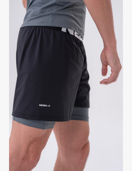 NEBBIA • NEBBIA Pantaloni corti a doppio strato con tasche per cellulare grigi • Nebshop.cz