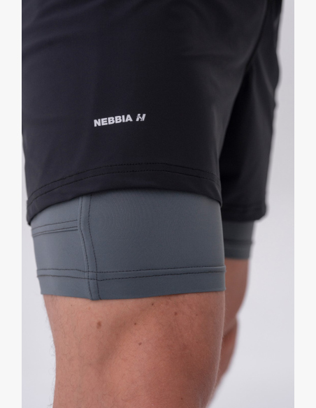 NEBBIA • NEBBIA Pantaloni corti a doppio strato con tasche per cellulare grigi • Nebshop.cz